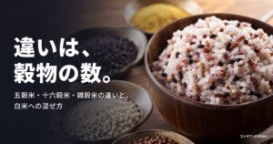 五穀米・十六穀米・雑穀米の違い（色とりどりの雑穀ごはんと穀物）